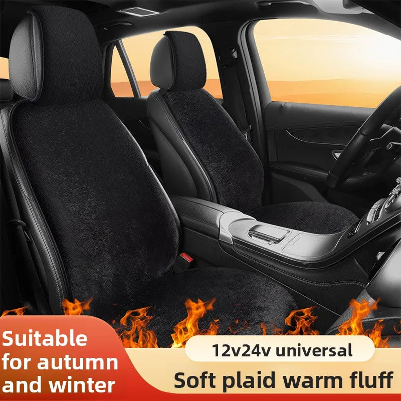 Universal Car Heated Seat Cushion – Plush Electric Warm Seat Cover 12V/24V for Winter - Delicate Leather  