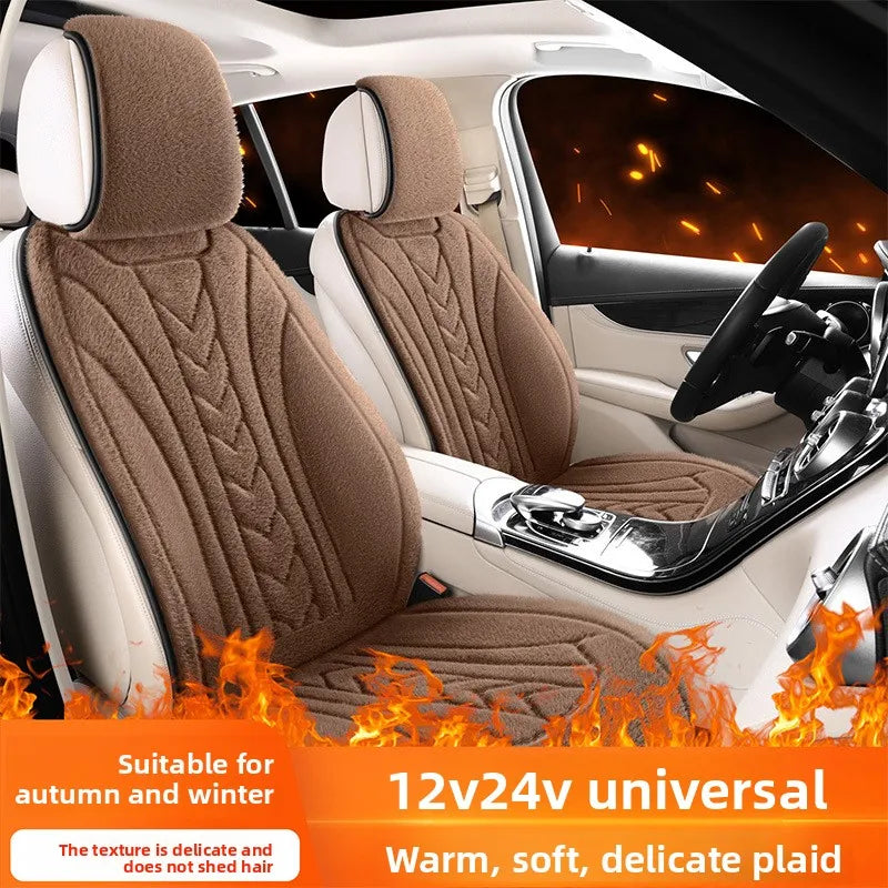 Universal Heated Car Seat Cushion – Plush Electric Heating Seat Cover 12V/24V for Winter Comfort - Delicate Leather  