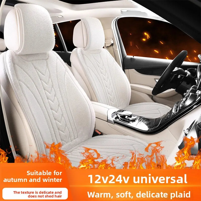 Universal Heated Car Seat Cushion – Plush Electric Heating Seat Cover 12V/24V for Winter Comfort - Delicate Leather  