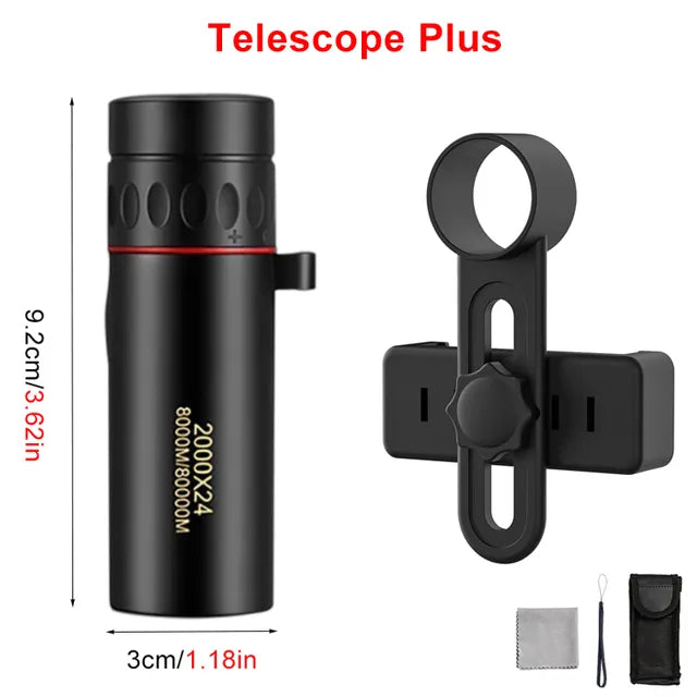 High-Definition 2000x24 Mini Monocular Telescope with Mobile Phone Holder - Compact and Portable for Outdoor Camping, Hunting, and Birdwatching Adventures - Delicate Leather