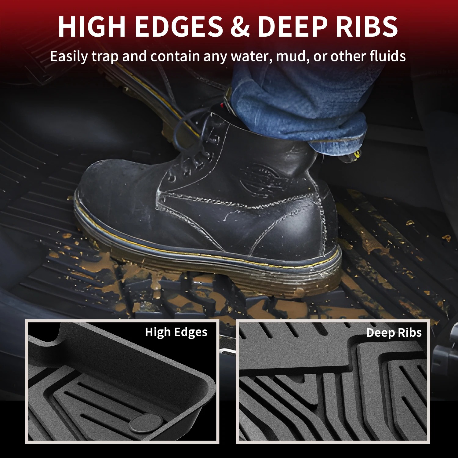 Custom Fit TPE Floor Mats for 2018–2025 4-Door SUV – All-Weather, 1st & 2nd Row, Black - Delicate Leather  