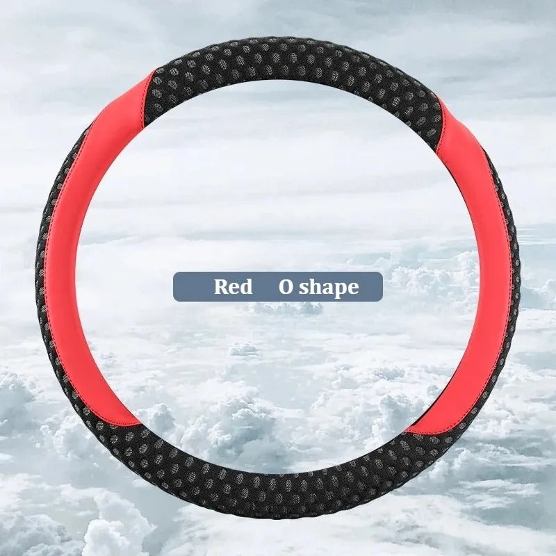 PU Leather Steering Wheel Cover with 3D Cooling Fabric – Anti-Slip All-Season Comfort - Delicate Leather  