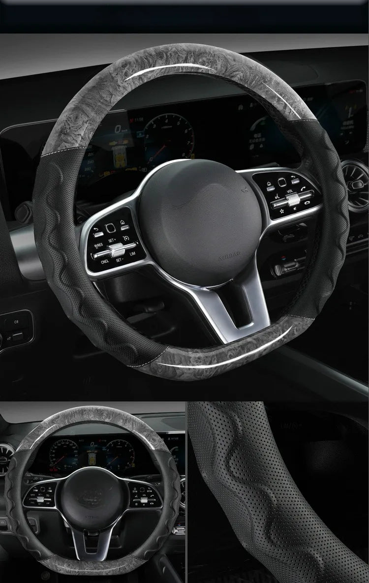 Branded Leather Carbon Fiber Car Steering Wheel Covers - Delicate Leather  