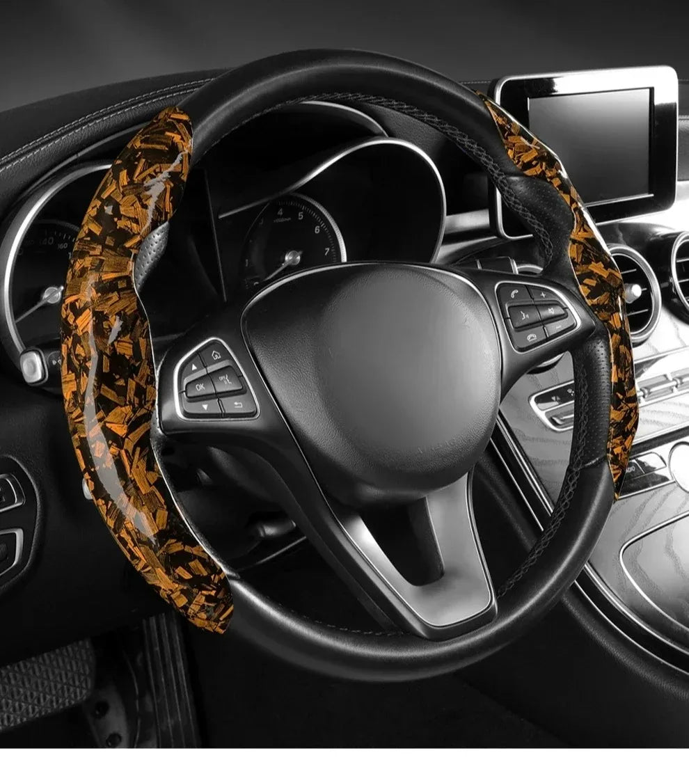 Luxury Glitter Forged Carbon Fiber Steering Wheel Cover – 3D Textured, Anti-Slip, Universal Fit & Easy Installation - Delicate Leather  