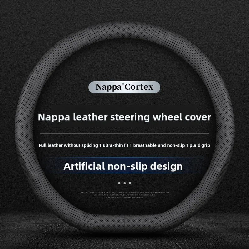 Ultra-Thin Nappa Leather Steering Wheel Cover – Universal Anti-Slip All-Season Grip - Delicate Leather  