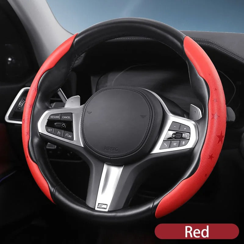 Universal Five-Point Star Steering Wheel Cover 38cm – Breathable Ultra-Thin Non-Slip Car Steering Wheel Protector - Delicate Leather