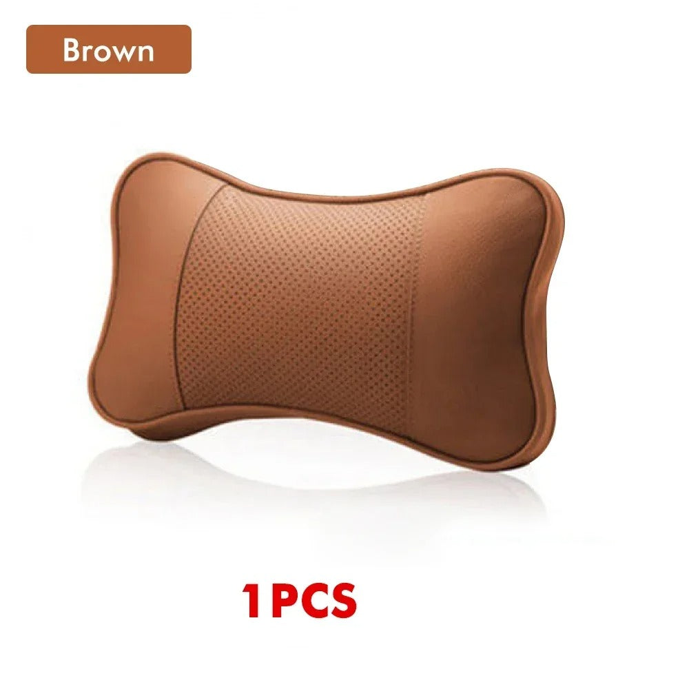 Leather Car Headrest Pillow – Breathable Universal Cushion for Vehicle Interior - Delicate Leather  