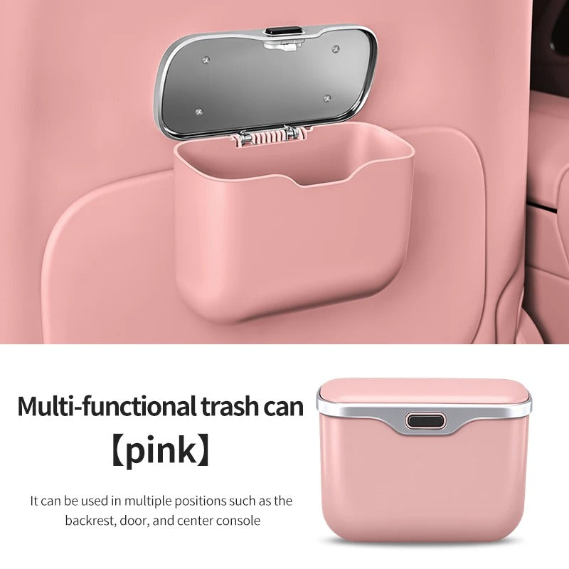 Multifunctional Car Trash Can with Lid – Hanging Wet & Dry Storage Bin Mini Organizer - Delicate Leather