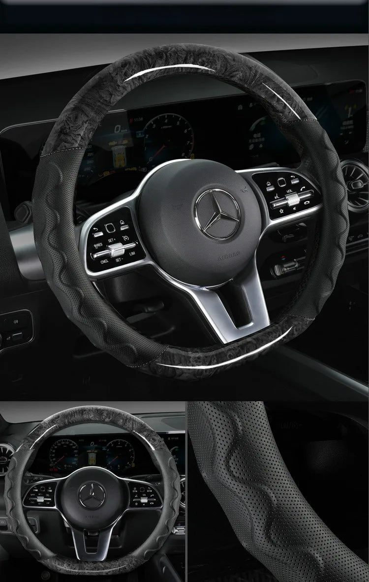Branded Leather Carbon Fiber Car Steering Wheel Covers - Delicate Leather  