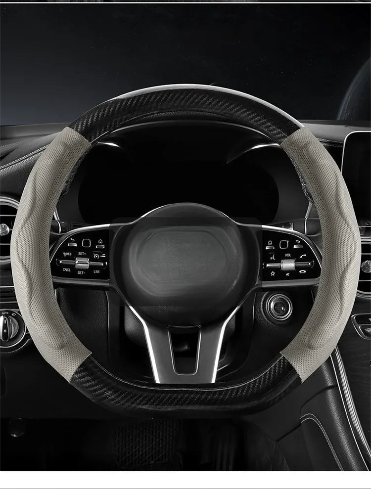 Leather Car Steering Wheel Cover, Fine Skin Texture, Comfortable Grip, Wear-Resistant, All-Season, Universal Fit - Delicate Leather  