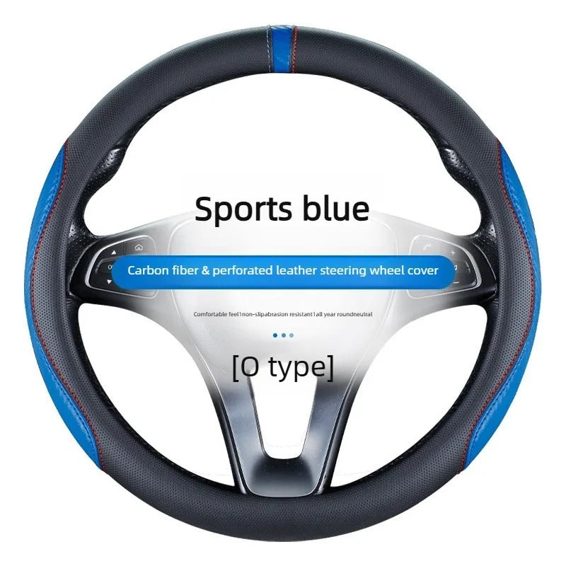 Carbon Fiber Microfiber Leather Steering Wheel Cover – Universal 37–38CM O/D Shape Non-Slip Grip - Delicate Leather