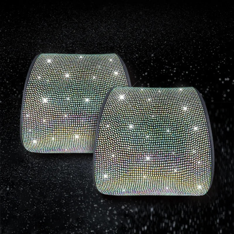 1PC Bling Car Seat Headrest Cover – Rhinestone Plush Headrest Cushion Protector Universal Auto Interior Accessory - Delicate Leather