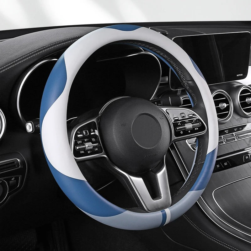 Four Seasons Non-Slip Fiber Leather Steering Wheel Cover – Universal Fit for Cars, SUVs & Pickups