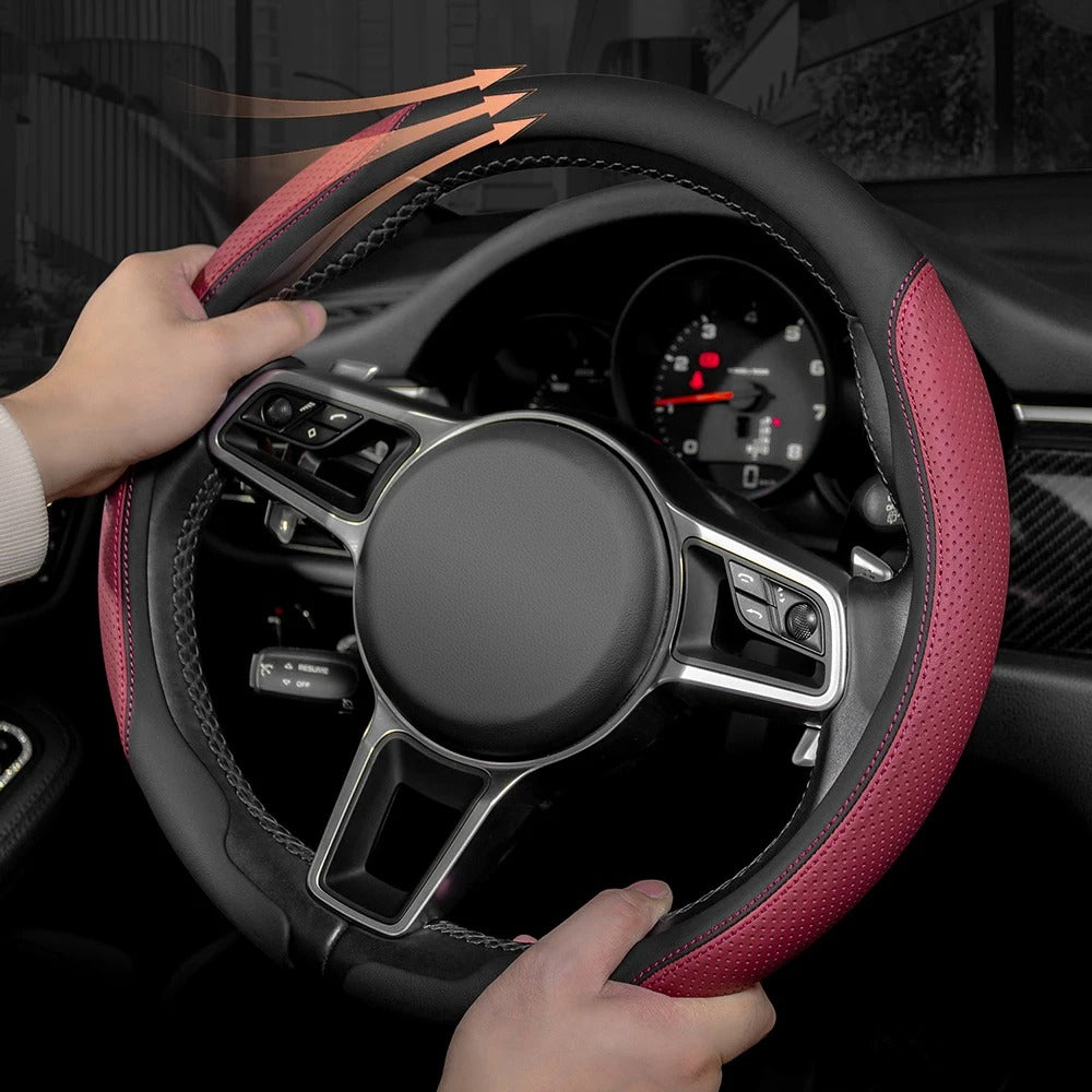 15-Inch Leather Car Steering Wheel Cover – 38CM Non-Slip Protective Grip - Delicate Leather