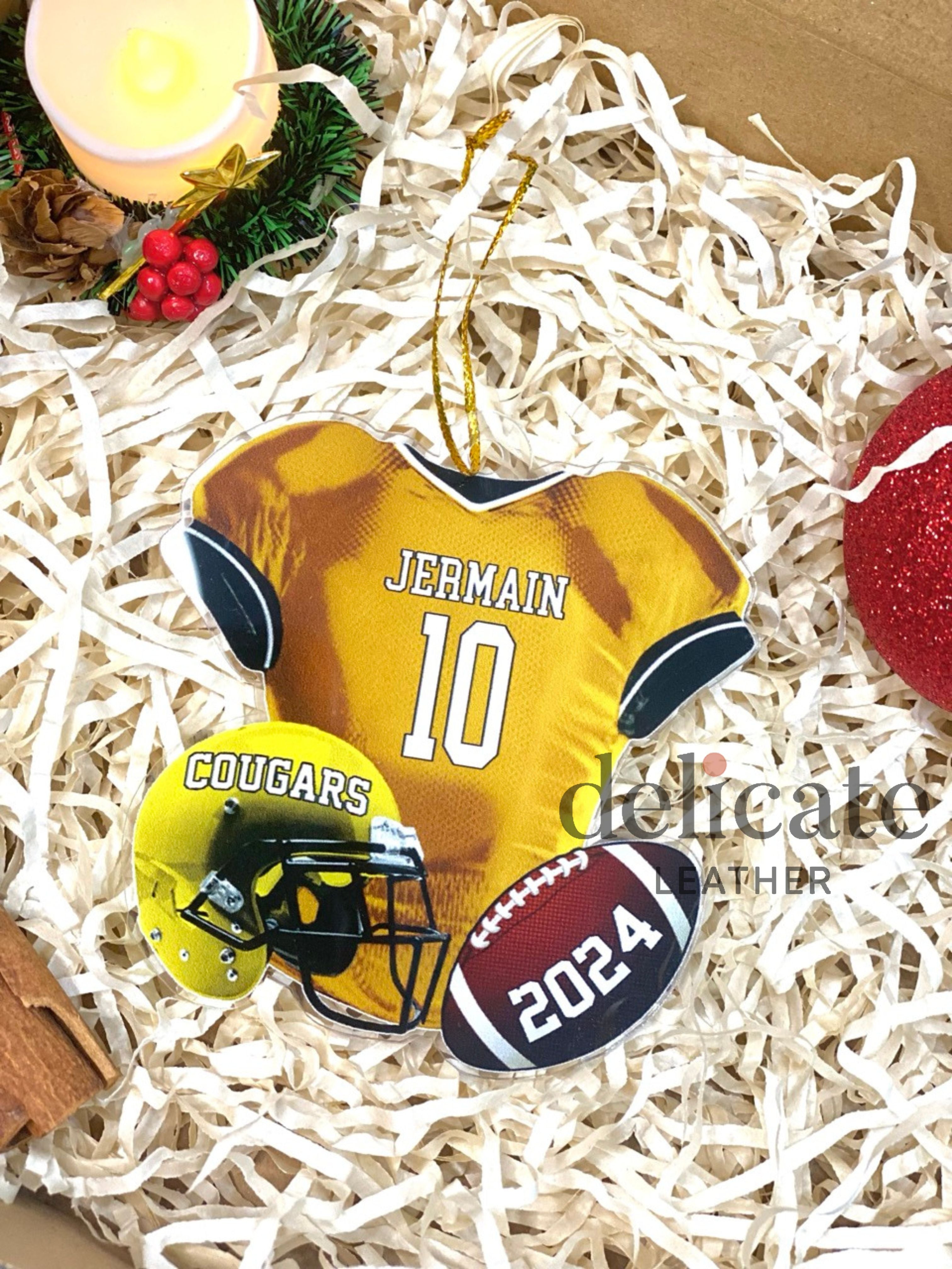 Personalized Football Helmet & Ball Ornament – Custom Football Uniform Christmas Ornament, Perfect Gift for Football Lovers