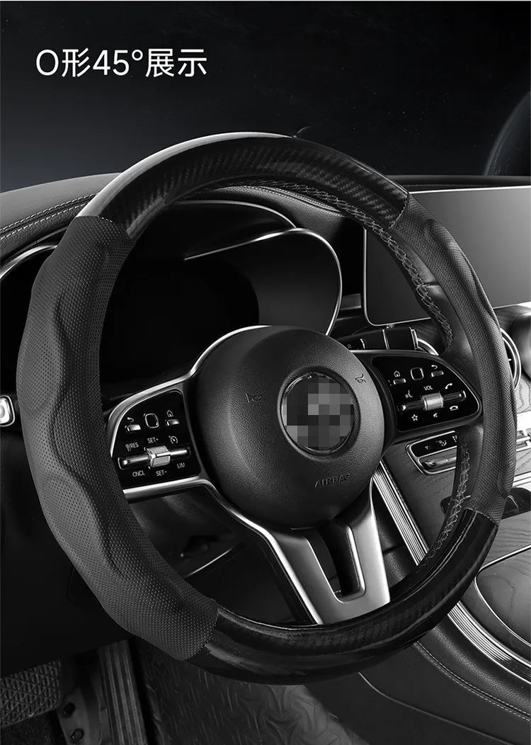 Leather Car Steering Wheel Cover, Fine Skin Texture, Comfortable Grip, Wear-Resistant, All-Season, Universal Fit - Delicate Leather  