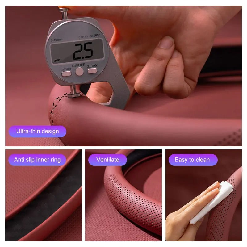 Universal Nappa Leather Steering Wheel Cover – Non-Slip Breathable Design for 37–38cm O/D Type Wheels - Delicate Leather  