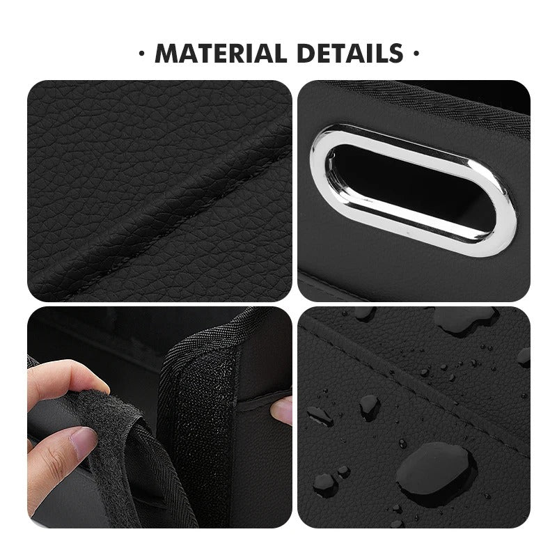 Car Trunk Organizer Box – Foldable PU Leather Storage Bin, Universal Fit - Delicate Leather  