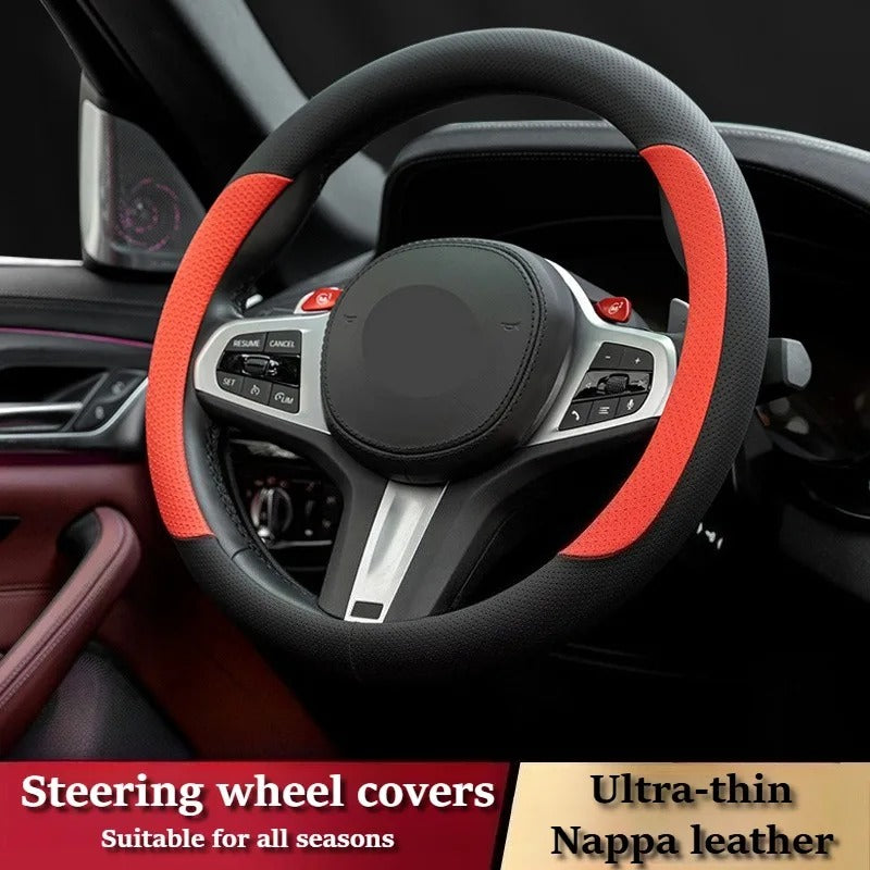Nappa Leather Steering Wheel Cover – Non-Slip Universal 38 cm