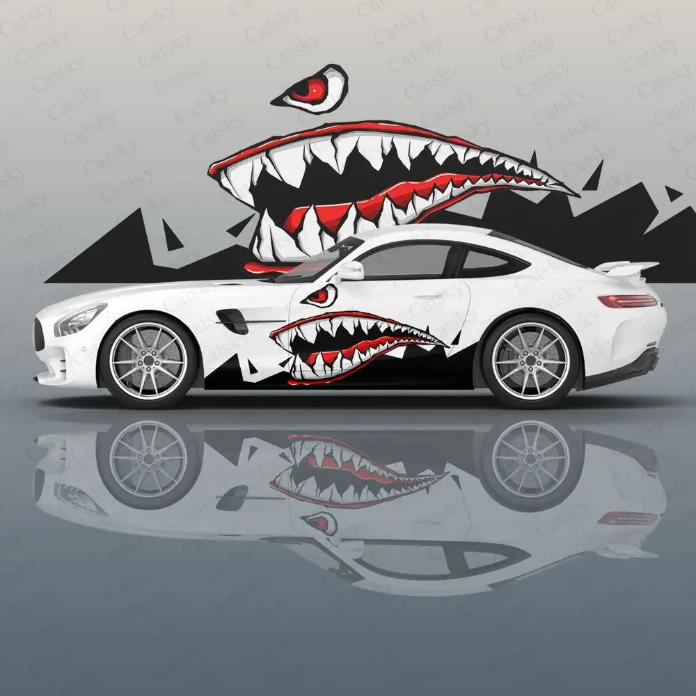 Shark Tooth Car Side Vinyl Decal – Racing Style Exterior Graphic Sticker