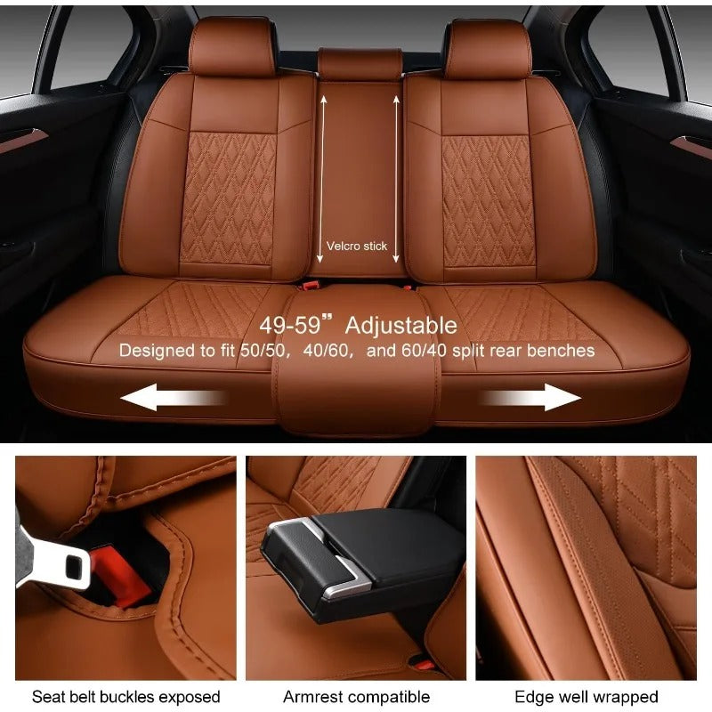 Breathable Leather Car Seat Covers, Full Set with Front and Rear Covers and Headrests
