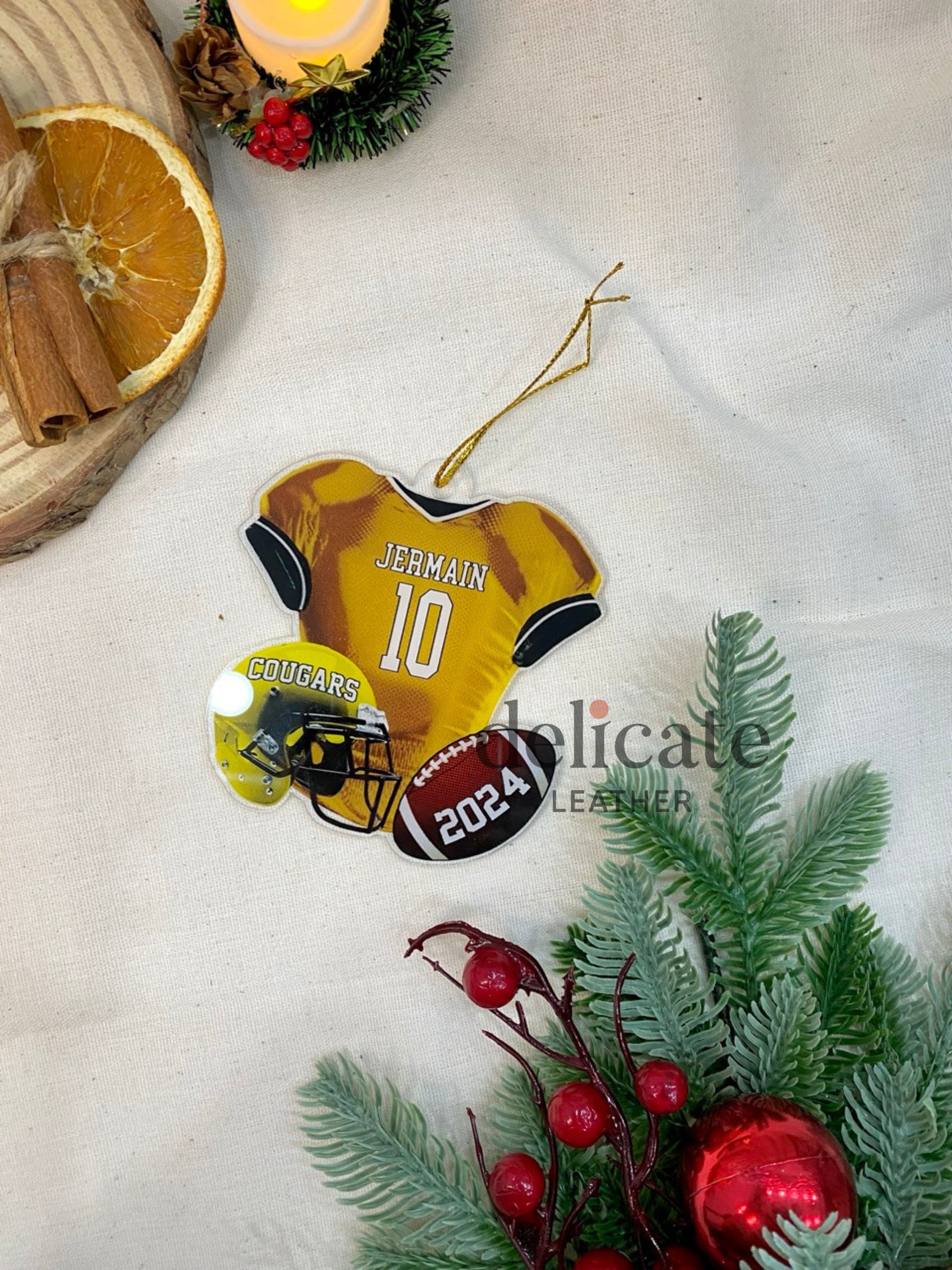 Personalized Football Helmet & Ball Ornament – Custom Football Uniform Christmas Ornament, Perfect Gift for Football Lovers