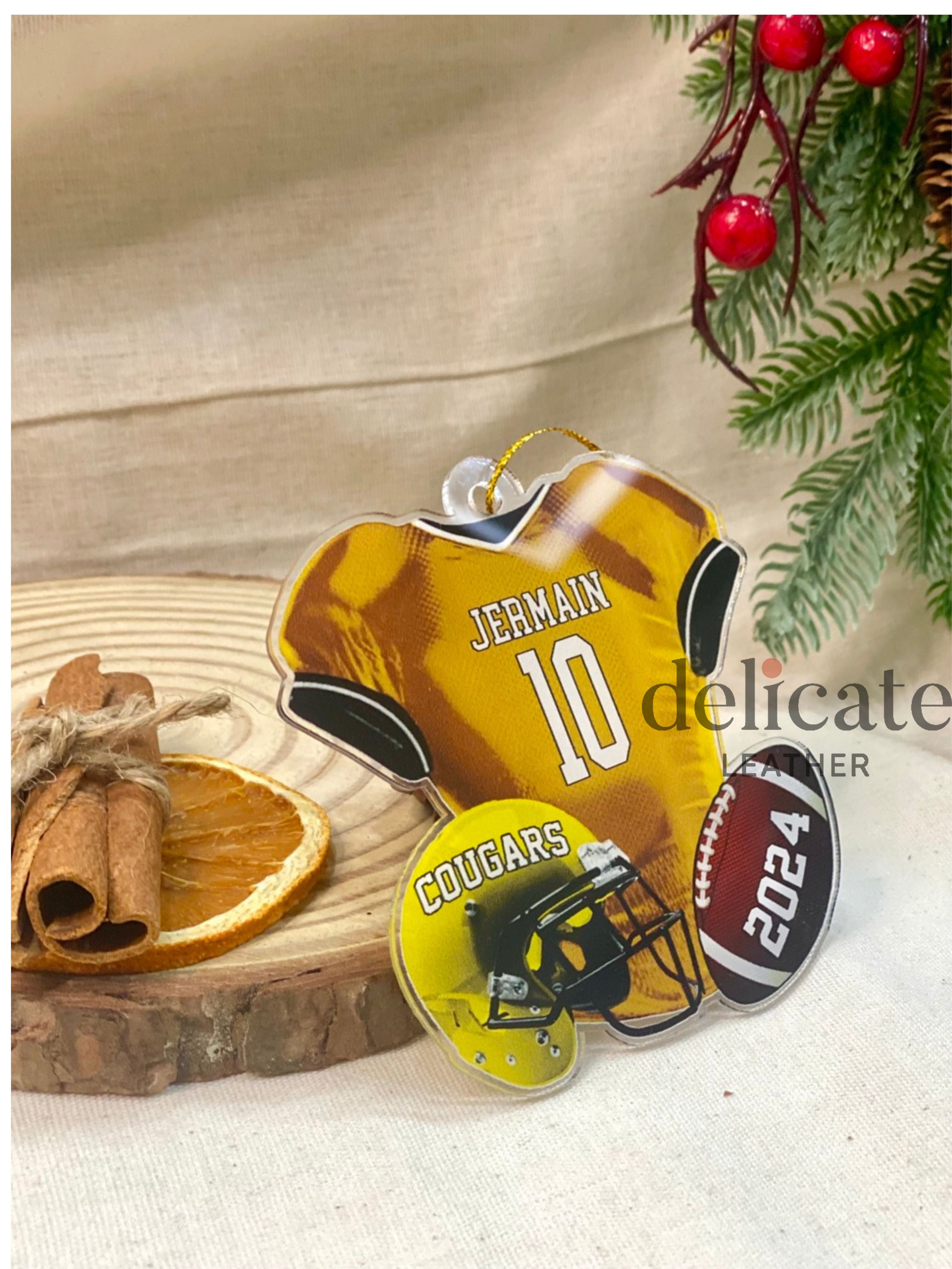 Personalized Football Helmet & Ball Ornament – Custom Football Uniform Christmas Ornament, Perfect Gift for Football Lovers