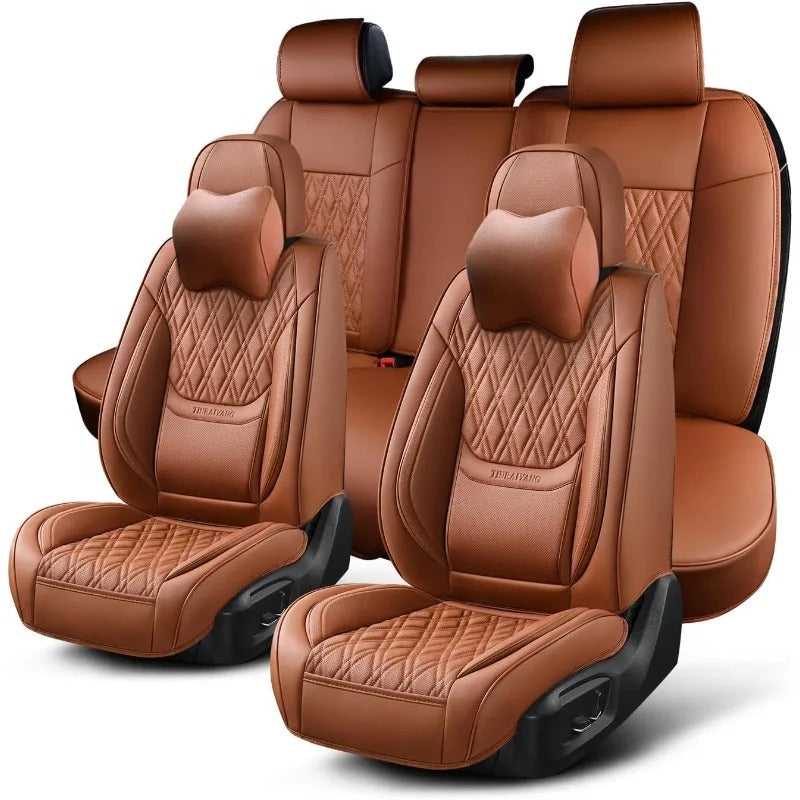 Breathable Leather Car Seat Covers, Full Set with Front and Rear Covers and Headrests