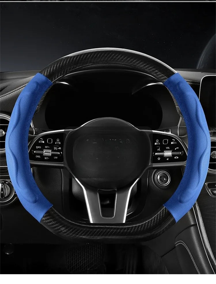 Leather Car Steering Wheel Cover, Fine Skin Texture, Comfortable Grip, Wear-Resistant, All-Season, Universal Fit - Delicate Leather  