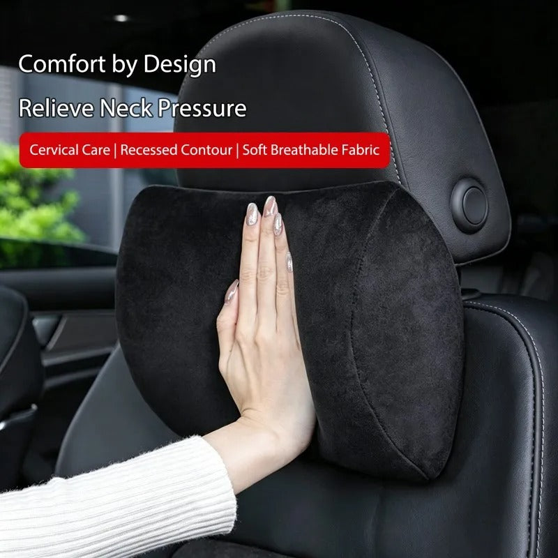 Suede Memory Foam Car Neck & Lumbar Support Pillow Set – Breathable Headrest Waist Cushion for Car Seats - Delicate Leather