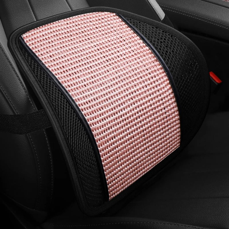 Breathable Car Lumbar Support Cushion – Ice Silk Backrest Pillow for Car & Office - Delicate Leather  