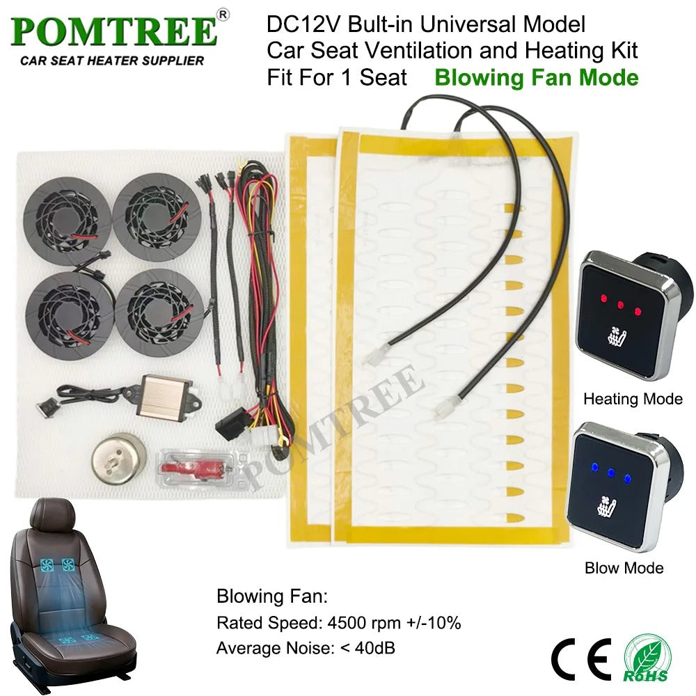 DC 12V Car Seat Heating & Ventilation Kit for 1 Seat – Built-In Heater Pad with Fans & 3-Level Switch - Delicate Leather