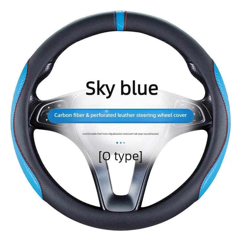 Carbon Fiber Microfiber Leather Steering Wheel Cover – Universal 37–38CM O/D Shape Non-Slip Grip - Delicate Leather