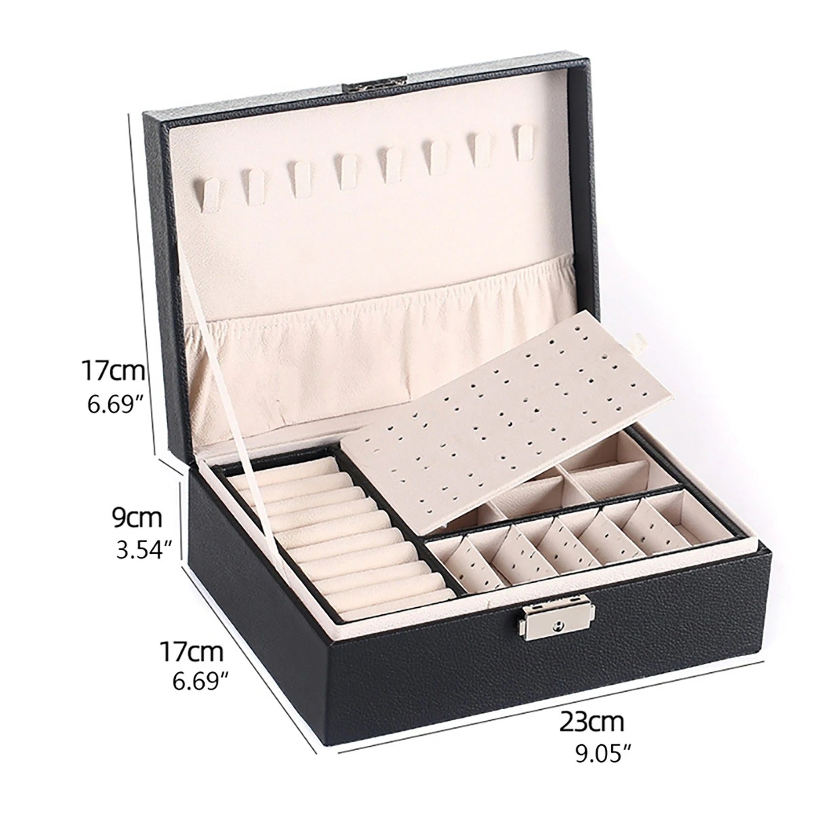 Portable Jewelry Box - Jewelry Organizer Display Travel Case, 2 Layer Leather Jewelry Box for Women, Large Capacity, Lockable Organizer Holder