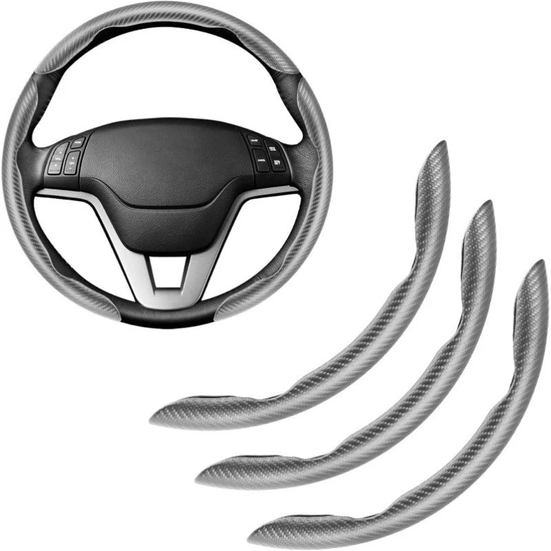3PCS Carbon Fiber Texture Steering Wheel Cover Set – Anti-Slip Universal 38cm Fit - Delicate Leather  