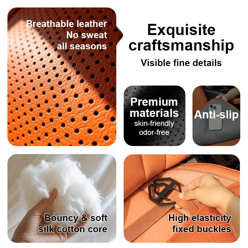 Universal Leather Car Seat Cushion – Breathable Anti-Slip All-Season Seat Protector - Delicate Leather  