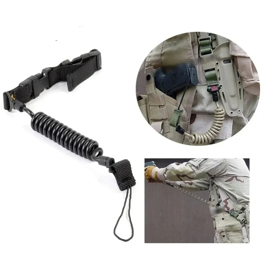 Tactical Anti-Lost Elastic Lanyard Rope - Spring Safety Strap Rope for Key Ring Chain Flashlight Hunting Accessories