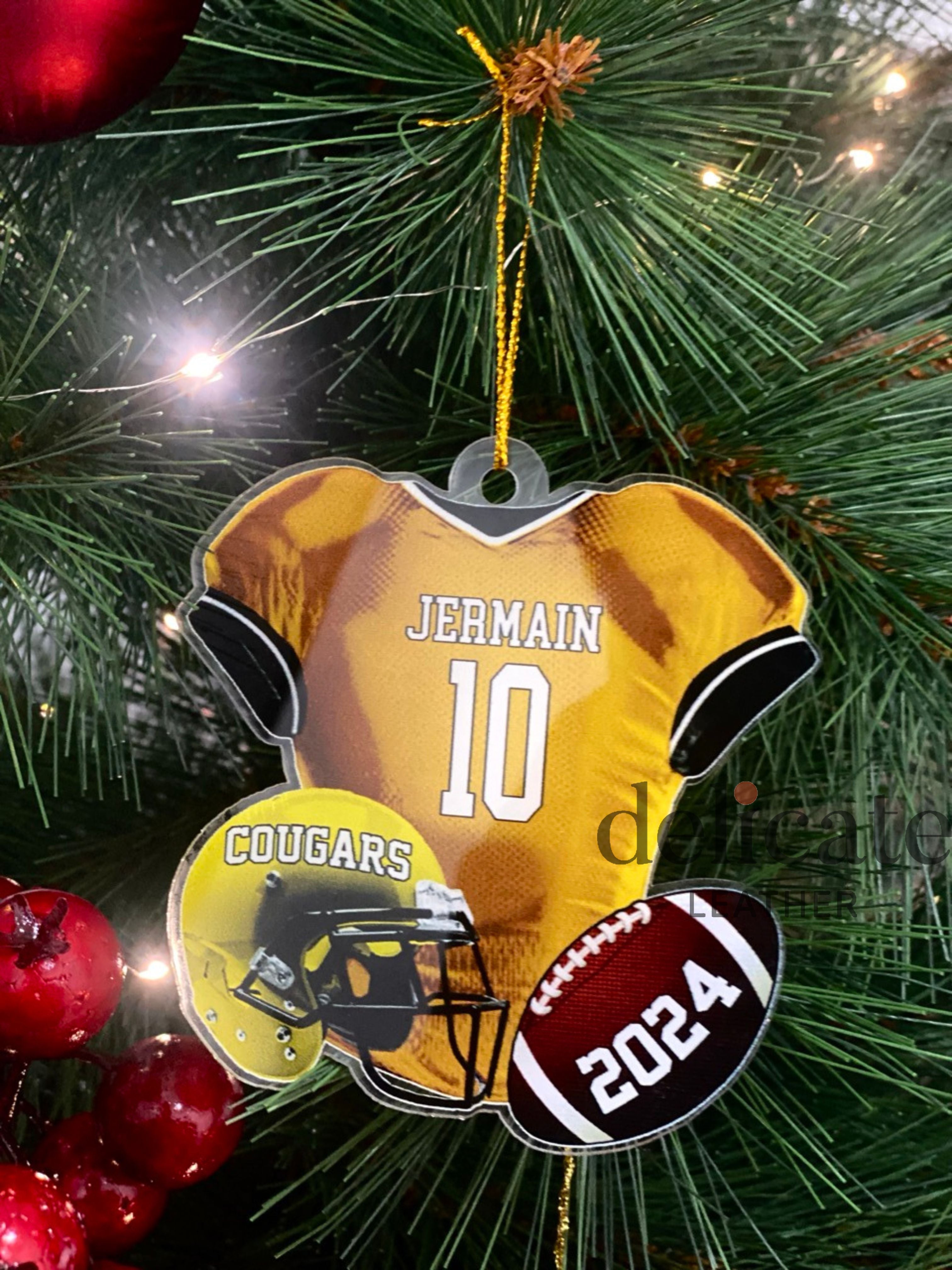 Personalized Football Helmet & Ball Ornament – Custom Football Uniform Christmas Ornament, Perfect Gift for Football Lovers