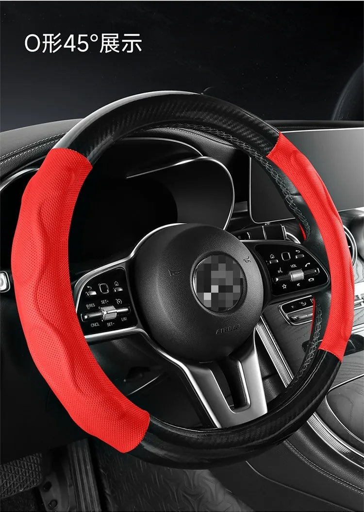 Leather Car Steering Wheel Cover, Fine Skin Texture, Comfortable Grip, Wear-Resistant, All-Season, Universal Fit - Delicate Leather  