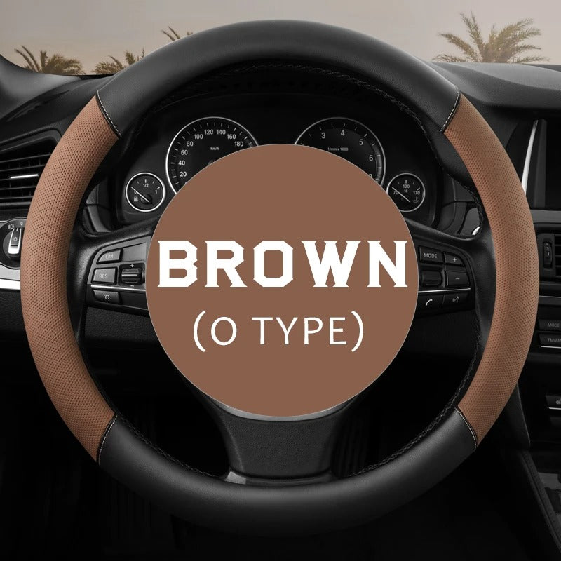 Universal 38CM PU Leather Steering Wheel Cover – Breathable Microfiber Design, 15-Inch Fit - Delicate Leather  