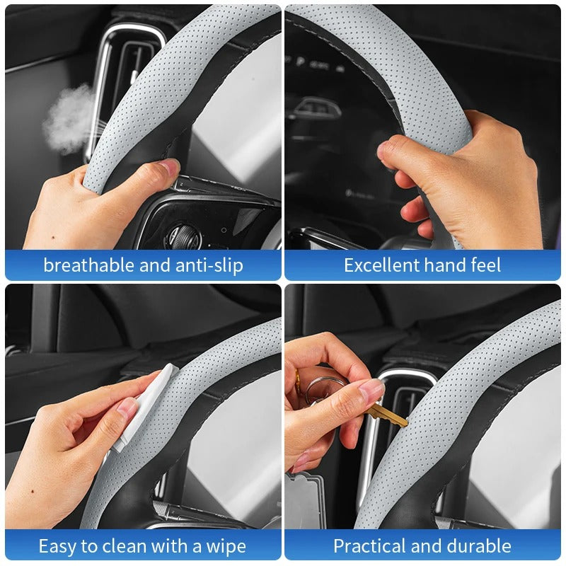 Premium Steering Wheel Cover – Easy Installation, Anti-Slip Universal 38cm Fit - Delicate Leather