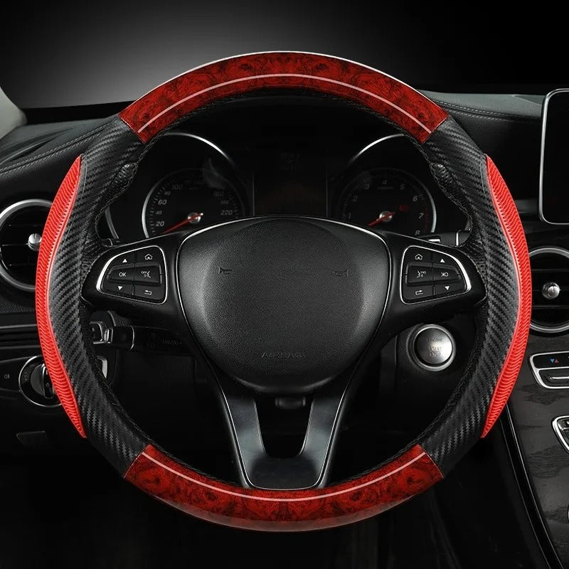 Carbon Fiber Steering Wheel Cover 38cm O/D Type – Universal Non-Slip Faux Leather Car Steering Wheel Protector - Delicate Leather