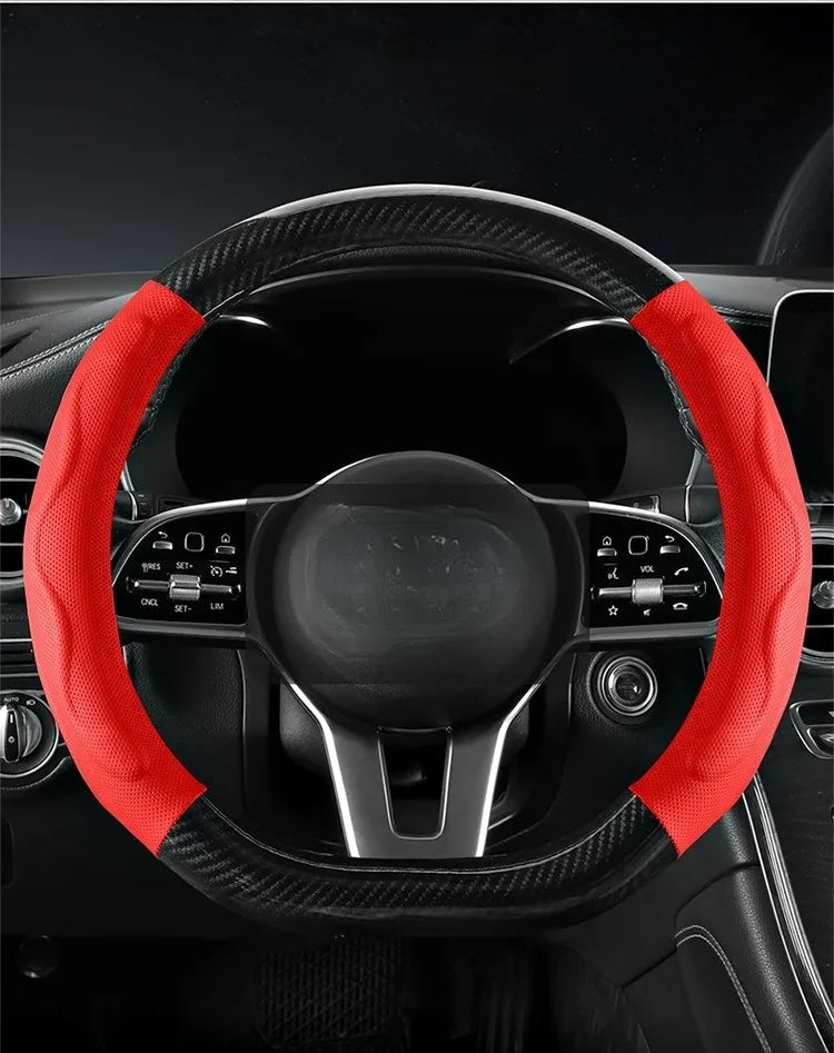 Leather Car Steering Wheel Cover, Fine Skin Texture, Comfortable Grip, Wear-Resistant, All-Season, Universal Fit - Delicate Leather  