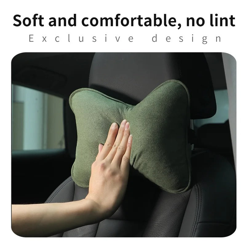 Suede Memory Foam Car Neck Pillow – Soft Headrest Cushion for Driving & Travel - Delicate Leather  