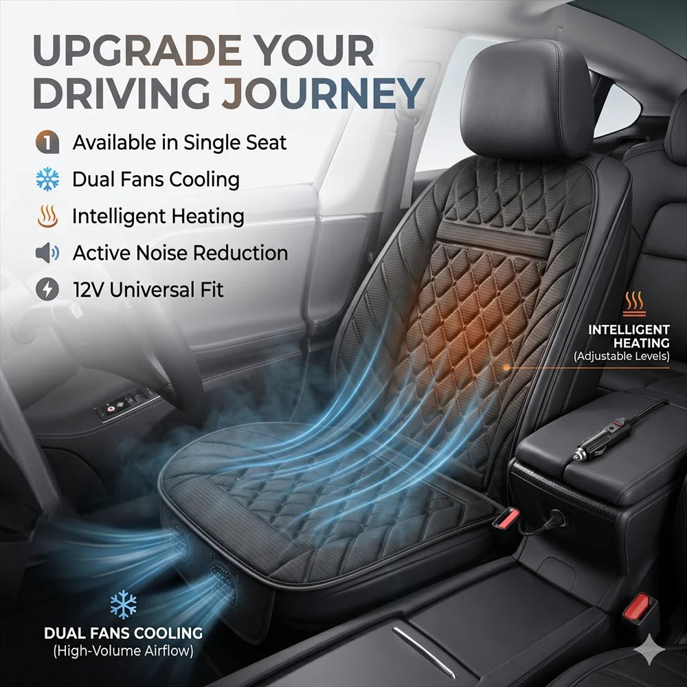 12V Ventilated Car Seat Cover – Universal Cooling Seat Cushion for Cars & SUVs - Delicate Leather