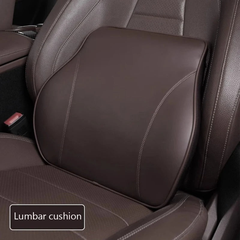 Premium Nappa Leather Car Neck Pillow & Lumbar Cushion – Breathable Universal Seat Accessories - Delicate Leather
