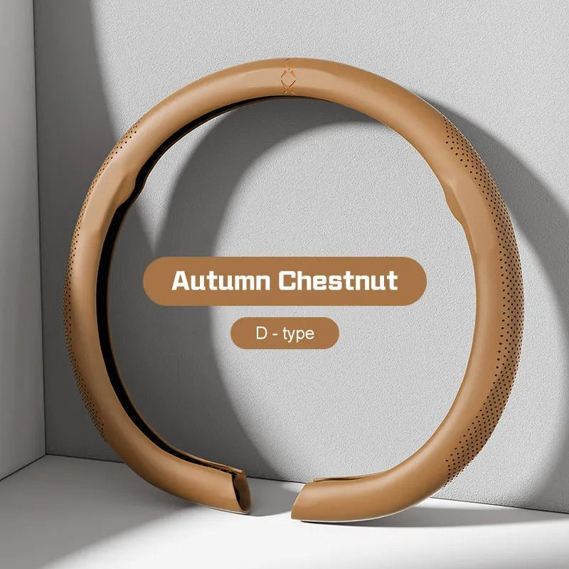 Universal Nappa Leather Steering Wheel Cover – Non-Slip Breathable Design for 37–38cm O/D Type Wheels - Delicate Leather  