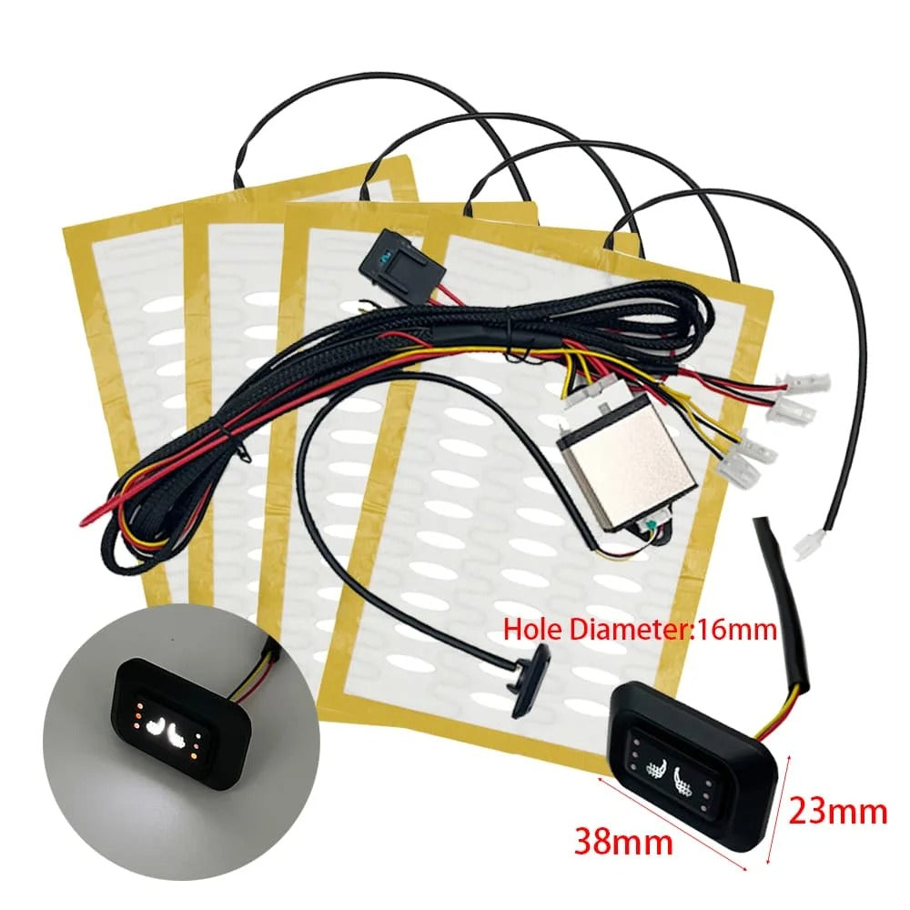 Universal 2-Seat Car Heater Kit – Alloy Wire & Carbon Fiber Heating Pads with 3-Level Control Switch - Delicate Leather