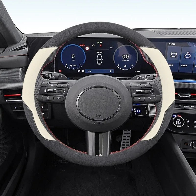Luxury Suede Steering Wheel Cover – Anti-Slip Universal 38cm All-Season Fit - Delicate Leather  