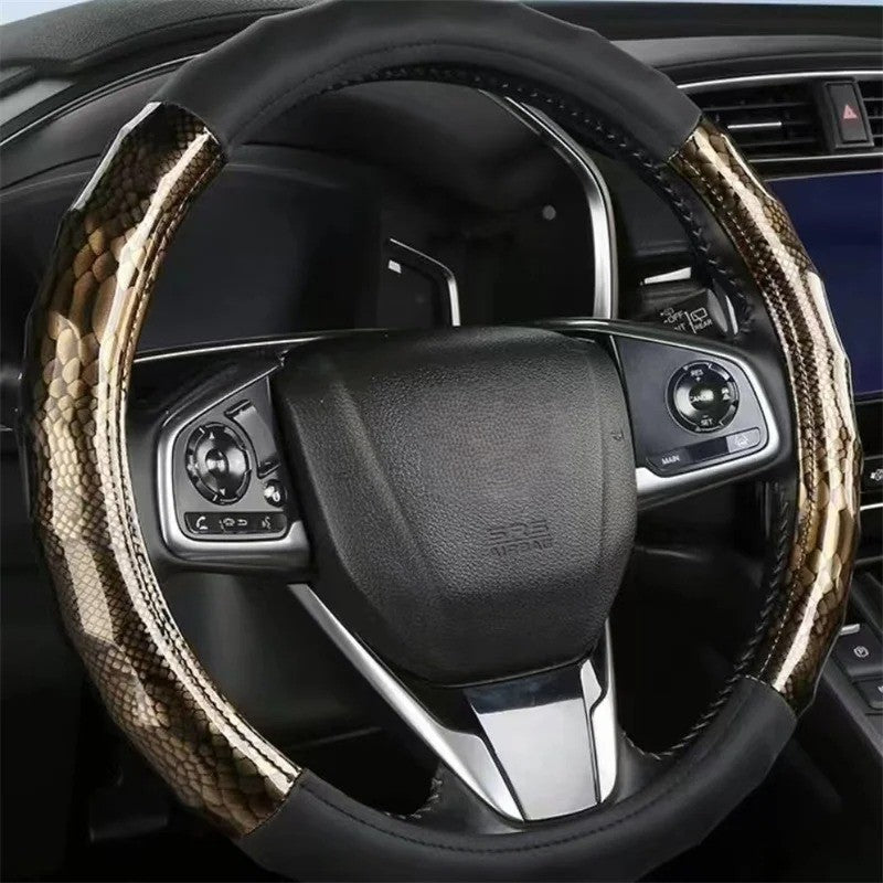 Faux Leather Steering Wheel Cover – Ultra-Thin Breathable Non-Slip Round Protector, Universal 37–39 cm for All Seasons - Delicate Leather  